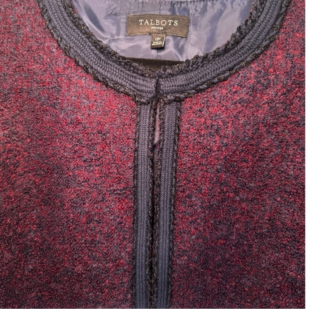 💜 Talbots Bouclé Tweed Jacket with Trim – Size 12P New - Picture 6 of 7